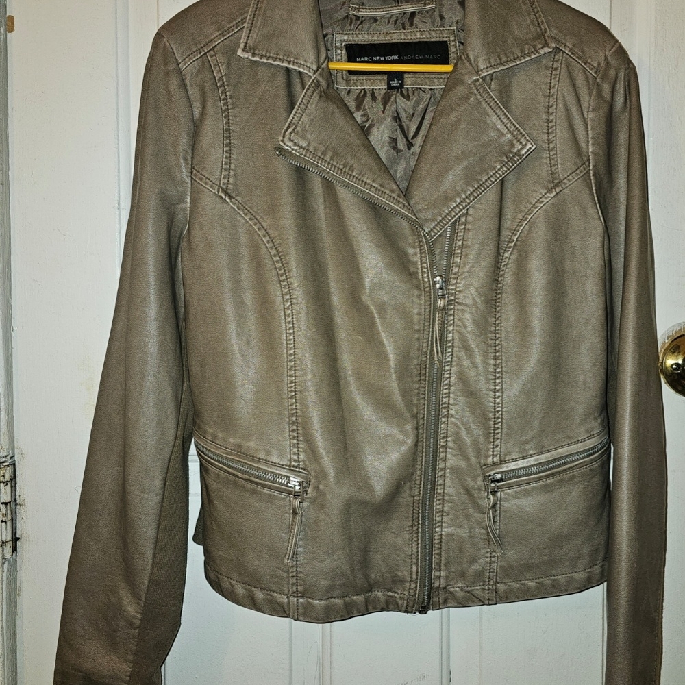Marc New York Gray Leather Moto Jacket Asymmetrical Design
